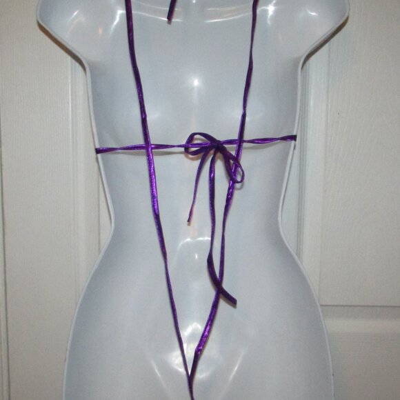 Purple Metallic Micro Strappy String Thong Bikini - NEW - Picture 6 of 6